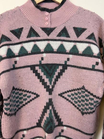 62 East Knit Sweater Vintage Acrylic Nylon Pink Aztec Diamonds Women’s Small - Picture 3 of 10